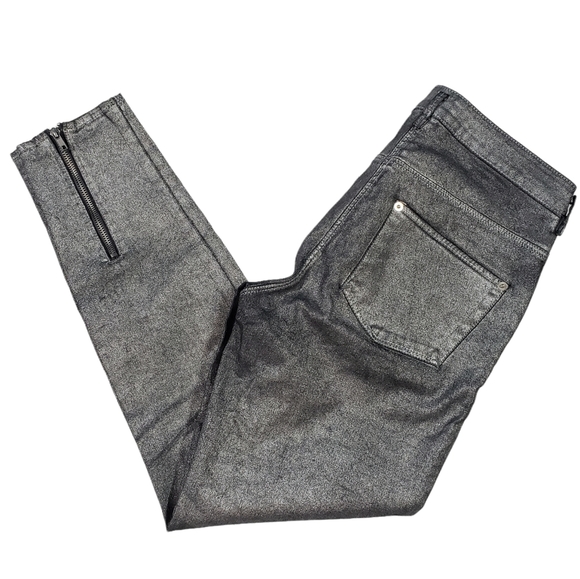 H&M Silver Metallic Wax Sheen Skinny Ankle Jeans Size 6 Gray Zip Ankle Stretchy - Picture 3 of 11
